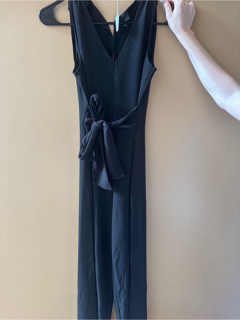 Sleeveless Black V-Neck Jumpsuit with Self-Tie Waist